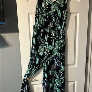 C&C California Black and Green Jumpsuit with Tropical Print
